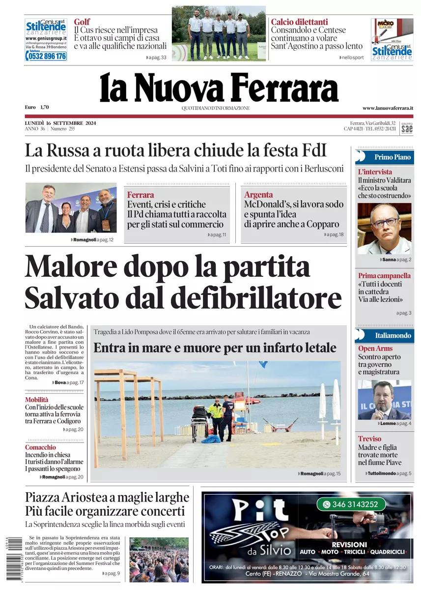 Prima-pagina-nuova ferrara-oggi-edizione-del-2024-09-16